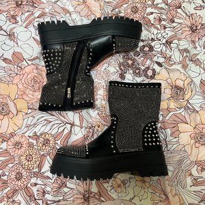 NNW! Dolls Kill Rhinestone Studded Platform Combat Boots - 10